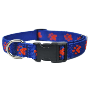 Chaba Verstellbares Gurtband-Halsband Pfoten blau-orange 20mm/46cm