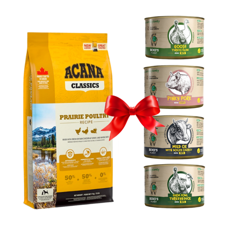 Acana Classics Prairie Poultry 17kg + Benji's Planet Set Verkostung 4x410g