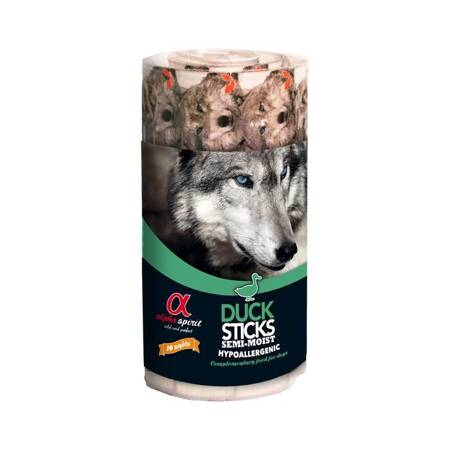 Alpha Spirit Dog Delikatesse auf einer Blisterpackung mit einer Ente 16 Stk.