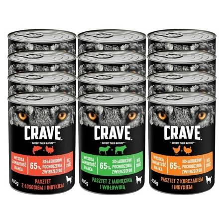 Crave Dog Mischung aus 3 Geschmacksrichtungen 400g x 12