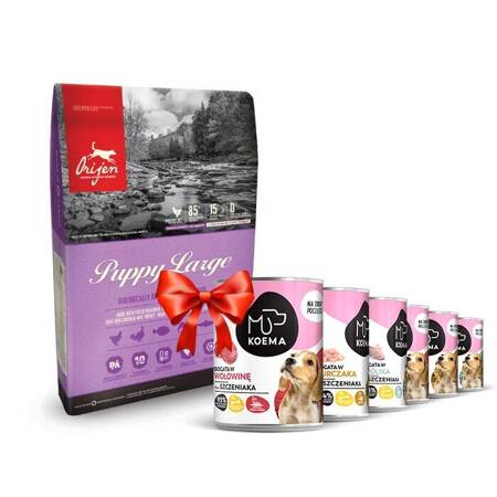 Orijen Puppy Large Breed 11,4kg + Koema Junior Nassfutter 93% Fleisch 6x400g