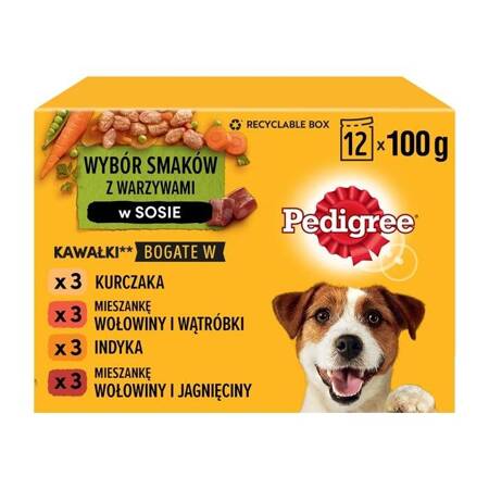 Pedigree Adult mit Fleisch und Gemüse in Soße 100g x 12 (Multipack x 1)