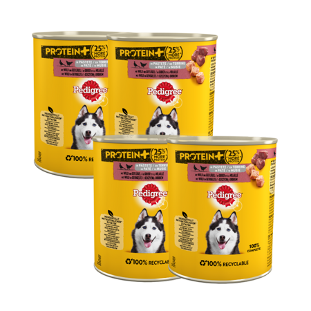 Pedigree Protein+ Geflügel und Wild in Pastete 800g x 4