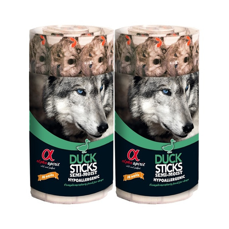 Alpha Spirit Dog Delikatesse auf einer Blisterpackung mit einer Ente 16 Stk. x 2